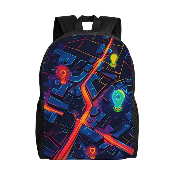 Honeii Neon City Map Print Laptop Backpack for Work, College, Travel, Daily Backpacks for Men Women, Sport Rucksack,Computer Bag