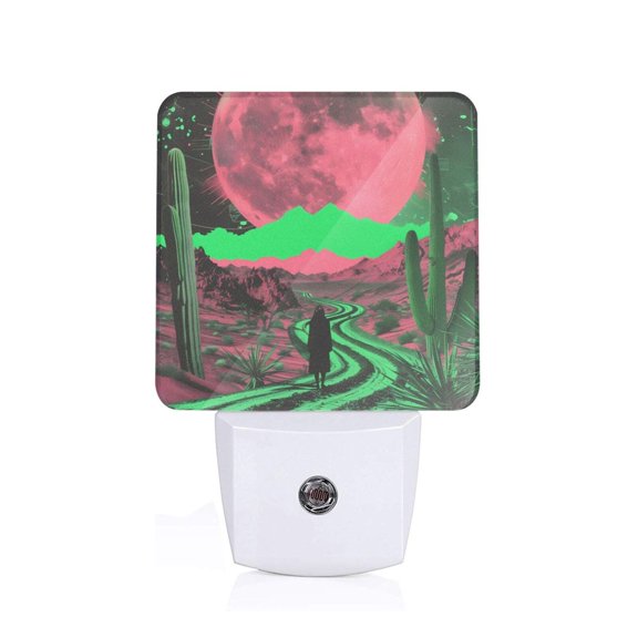 Honeii Neon Desert Moon Print LED Night Light with Light Sensor, Night Lights Plug Into Wall,Ideal for Bedrooms and Hallways-US