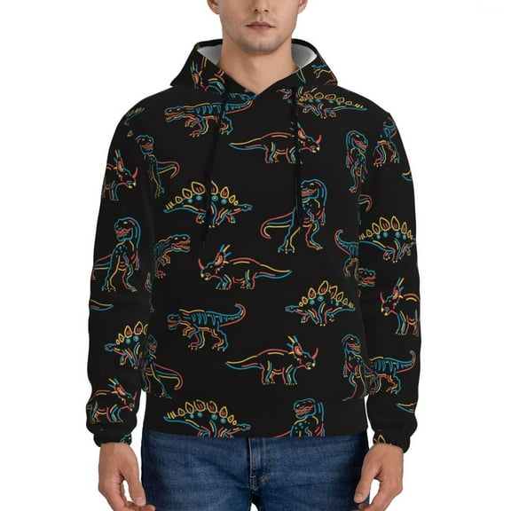 Honeii Neon Dinosaur Pattern Mens Hoodies Men's Loose Sleeve Sweatshirt,Pullover Hooded Sweatshirt for Men,Essentials Hoodie-XX-Large