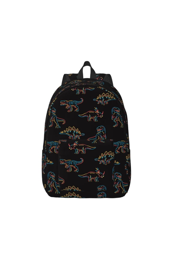 Neon Dinosaur Print Canvas College Laptop Backpack, Durable Rucksack Travel Notebook Bag School Backpack Book Bag for Men Women-Medium