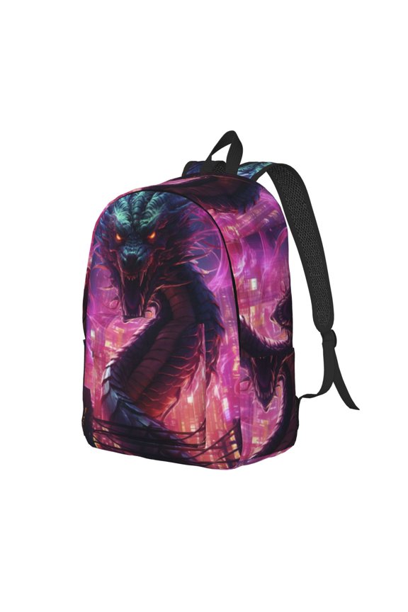 Neon Futuristic Dragon Print Canvas Backpack for School & Outdoor,Laptop Excursion Backpack,Notebook School Bookbag For Men Women,for Work, Travel, and Everyday Use-Small