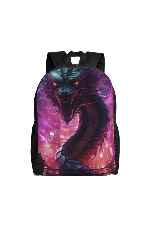 Neon Futuristic Dragon Print Laptop Backpack for Work, College, Travel, Daily Backpacks for Men Women, Sport Rucksack,Computer Bag