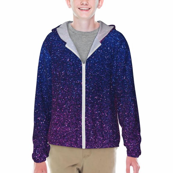 Honeii Neon Glitter Print Sun Protection Jacket Hooded Cooling Shirt with Pockets Hiking Outdoor Performance-Large