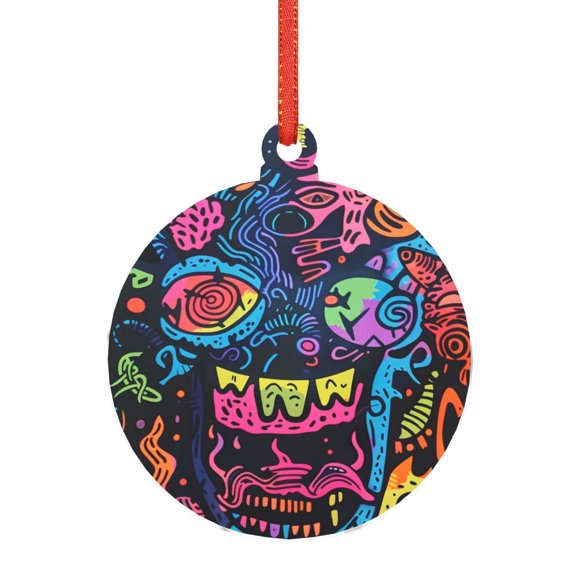 Honeii Neon Graffiti Urban Art Print Christmas Tree Acrylic Ornament | Christmas Decoration, Living Room Bedroom Garden Seasonal Decor for Christmas Tree-Round Shape