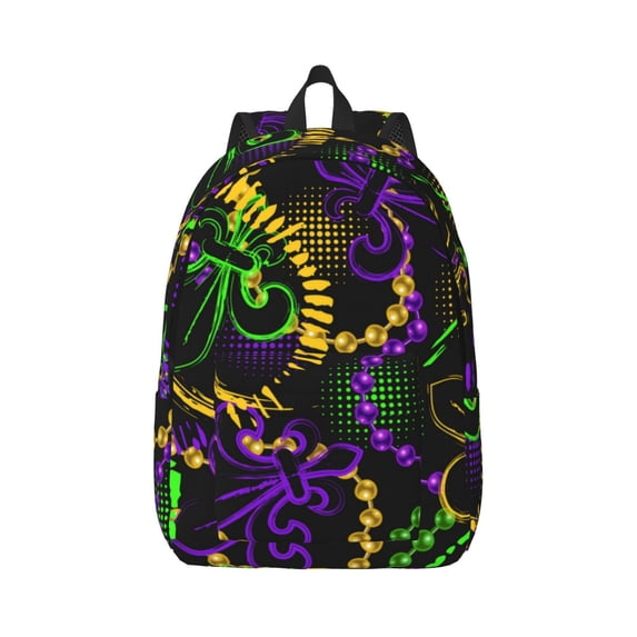 Honeii Neon Mardi Gras Print Canvas College Laptop Backpack, Durable Rucksack Travel Notebook Bag School Backpack Book Bag for Men Women-Medium
