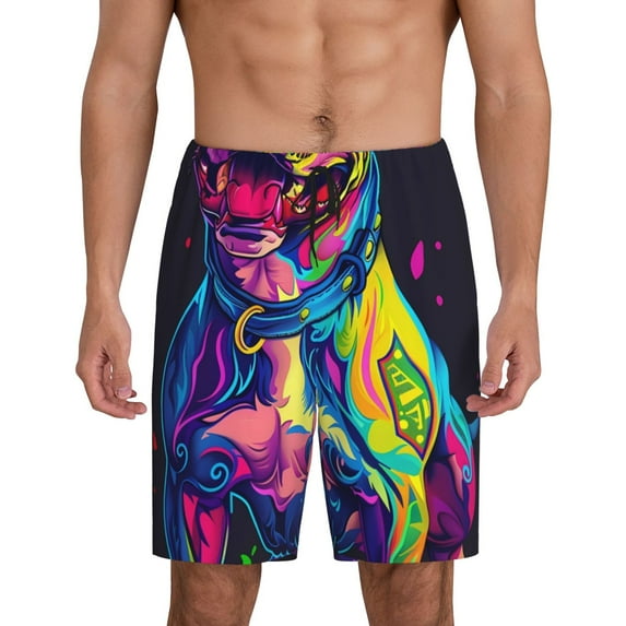 Honeii Neon Pop Art Pitbull Print Men's Pajama Sleepwear Shorts - a comfy pajama bottom and lounge short for Relaxed Home Wear-