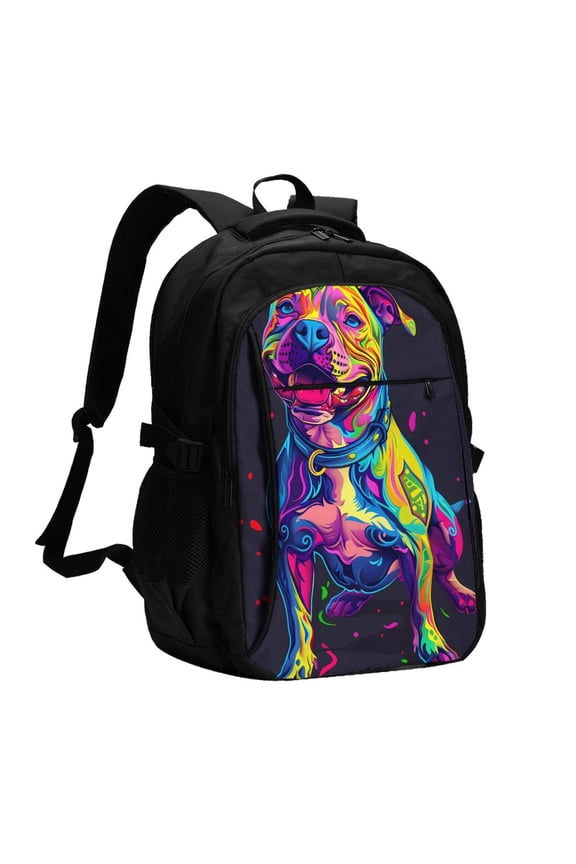 Neon Pop Art Pitbull for Travel Laptop Backpack, Business Laptops Backpack with USB Charging Port, College High School Computer Bag for Men Women