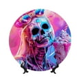 thumbnail image 1 of Honeii Neon Skull With Milkshake Print Elegant Bone China Decorative Plate, Porcelain Plate,Art Crafts,Ceramic Ornaments for Home Office Wall Decor-7in, 1 of 4