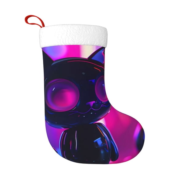 Honeii Neon Toy Cat Reflections for Christmas Stocking,Large Xmas Stocking,Holiday and Family Stocking for Fireplace Christmas Holiday Party Decoration