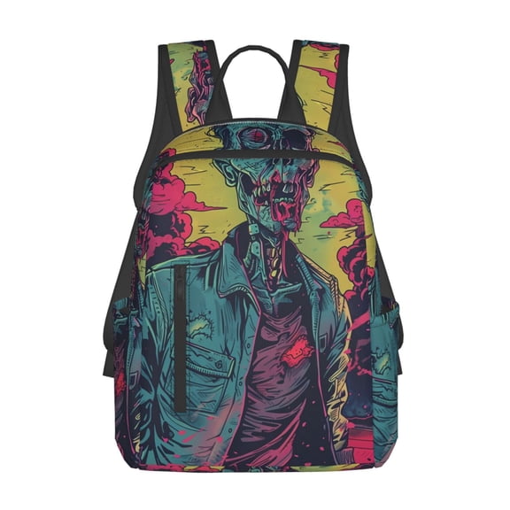Honeii Neon Zombie Skull Print Lightweight Backpacks,Carry on Backpack,Durable Backpack for School, Work & Travel