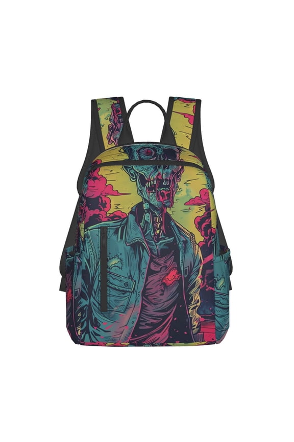 Neon Zombie Skull Print Lightweight Backpacks,Carry on Backpack,Durable Backpack for School, Work & Travel