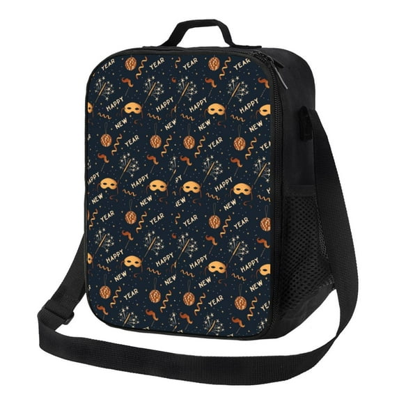 Honeii New Year Print Insulated Lunch Bag, Reusable Lunch Box for Adult, Leakproof Cooler Bag for Work Office Travel Picnic