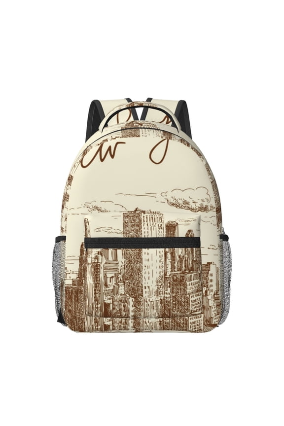 New York Print Backpack for School,15.6 inch Laptop Back Pack for High School and College Students, Waterproof Computer Bookbag-One Size