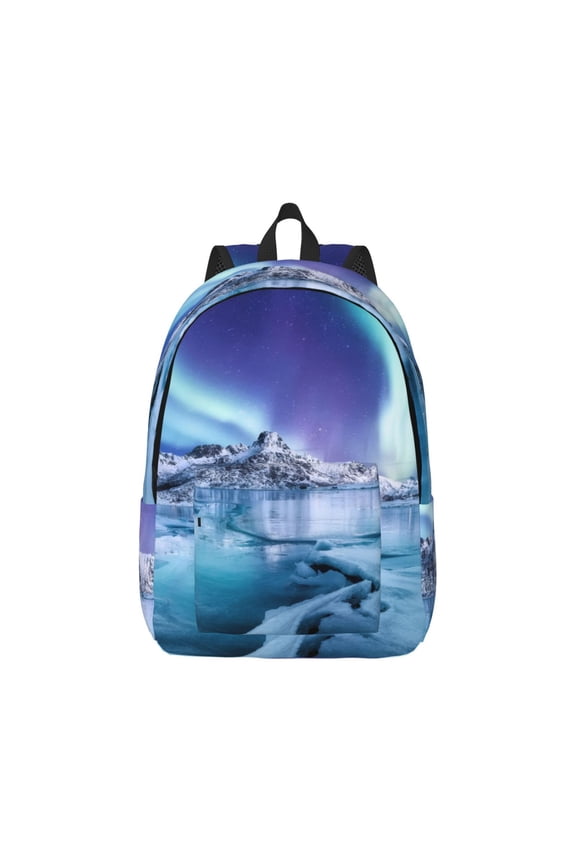 Night At Lake Aurora 1 Print Canvas College Laptop Backpack, Durable Rucksack Travel Notebook Bag School Backpack Book Bag for Men Women-Medium