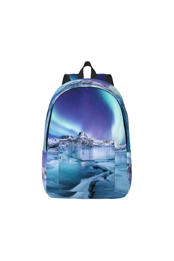 Night At Lake Aurora 1 Print Canvas College Laptop Backpack, Durable Rucksack Travel Notebook Bag School Backpack Book Bag for Men Women-Medium