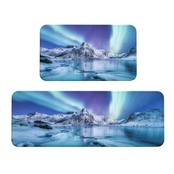 Honeii Night At Lake Aurora 1 Print Kitchen Mat [2 PCS] for Floor, Waterproof Non-Slip Rugs, Kitchen Decor,Standing Mat for Floor,Office, Sink, Laundry