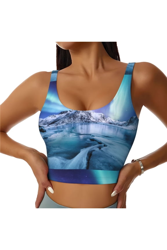 Night At Lake Aurora 1 patten Workout Crop Tank Top for Women Yoga Tank Tops Athletic Sports Shirts Exercise Undershirts,Sports Bra,Sports vest-Medium