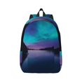 thumbnail image 1 of Honeii Night At Lake Aurora Print Canvas College Laptop Backpack, Durable Rucksack Travel Notebook Bag School Backpack Book Bag for Men Women-Medium, 1 of 7