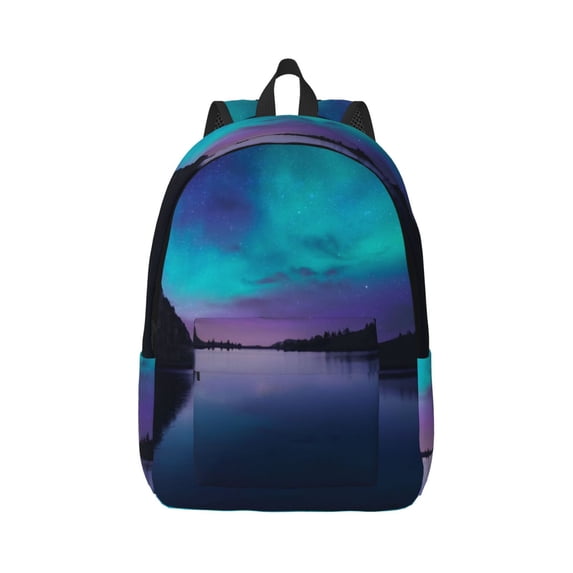 Honeii Night At Lake Aurora Print Canvas College Laptop Backpack, Durable Rucksack Travel Notebook Bag School Backpack Book Bag for Men Women-Medium