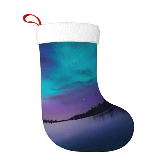 Honeii Night At Lake Aurora for Christmas Stocking,Large Xmas Stocking,Holiday and Family Stocking for Fireplace Christmas Holiday Party Decoration