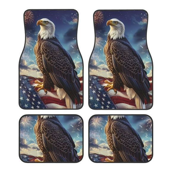 Honeii Night Sky Bald Eagle Print Car Foot Mat Four-Piece Set - Front & Rear Universal Car Floor Mats for SUVs, Trucks, Sedans