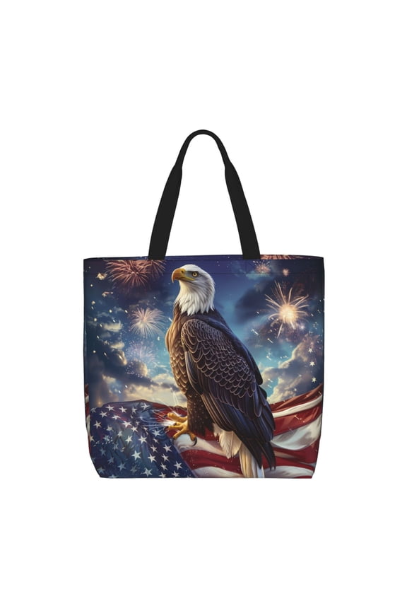 Night Sky Bald Eagle Print Tote Bag, Reusable Grocery Shopping Bag,Shoulder Bag with Inner Pocket