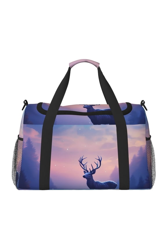 Night Sky Elk Print Gym Bag,Carry on Weekender Overnight Bag, Travel Duffel Bags, Personal Item Travel Bag,Tote Bag,Workout Dance Bag