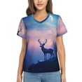 thumbnail image 1 of Honeii Night Sky Elk Print Women's Classic V-Neck T-Shirt,Womens Fashion Tops,Stylish Everyday Top for Women, Casual Summer Spring Outfits Clothes-3X-Large, 1 of 5