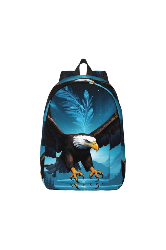 Night Sky Forest Bald Eagle Print Canvas College Laptop Backpack, Durable Rucksack Travel Notebook Bag School Backpack Book Bag for Men Women-Medium