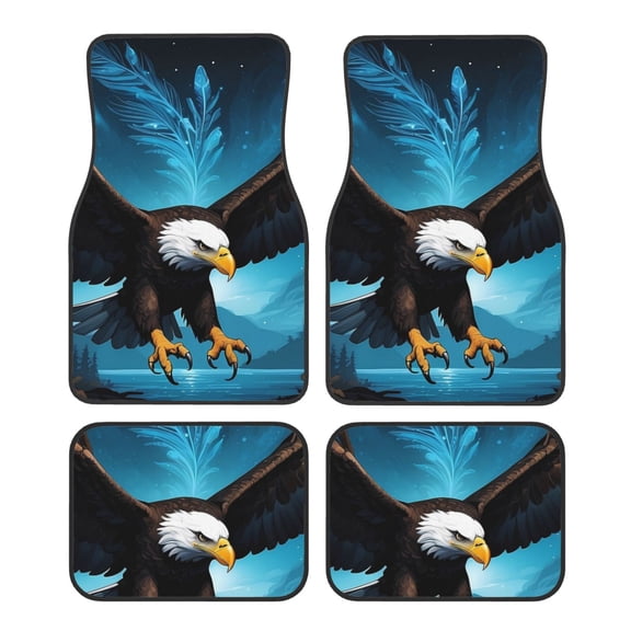 Honeii Night Sky Forest Bald Eagle Print Car Foot Mat Four-Piece Set - Front & Rear Universal Car Floor Mats for SUVs, Trucks, Sedans