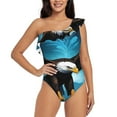 thumbnail image 1 of Honeii Night Sky Forest Bald Eagle for women's one-piece swimsuit featuring a chic one-shoulder design experience elegance and style in the water-Large, 1 of 1