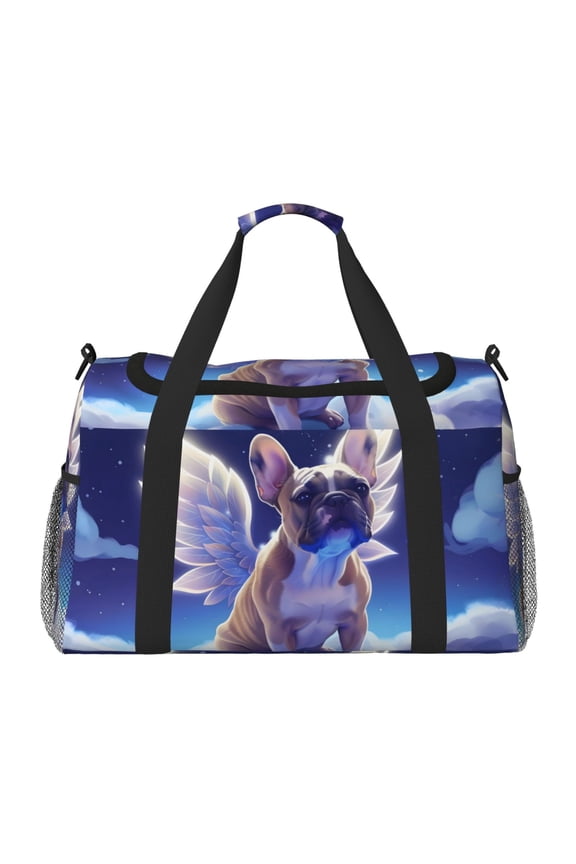 Night Sky Winged French Bulldog Print Gym Bag,Carry on Weekender Overnight Bag, Travel Duffel Bags, Personal Item Travel Bag,Tote Bag,Workout Dance Bag