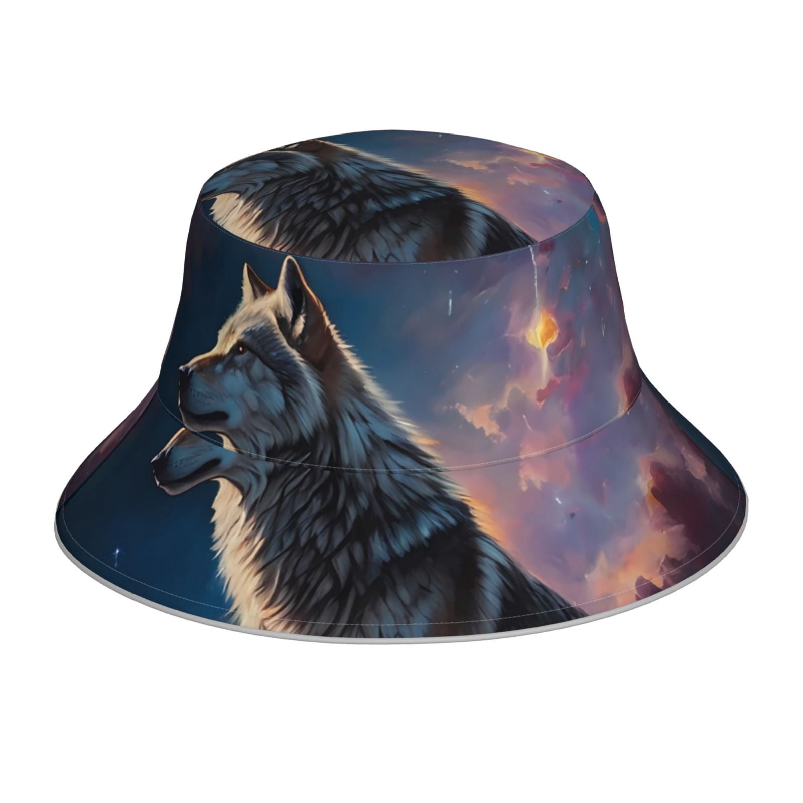 Honeii Night Sky Wolf for Unisex Bucket Hat Waterproof Rain Hat ...