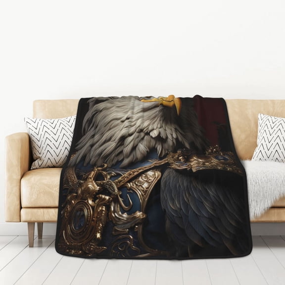 Honeii Noble Style Bald Eagle for Throw Blanket for Couch - Thick Blanket, Soft Fuzzy Plush Throw Blanket for All Seasons, Double Sided Blanket,50x60 In