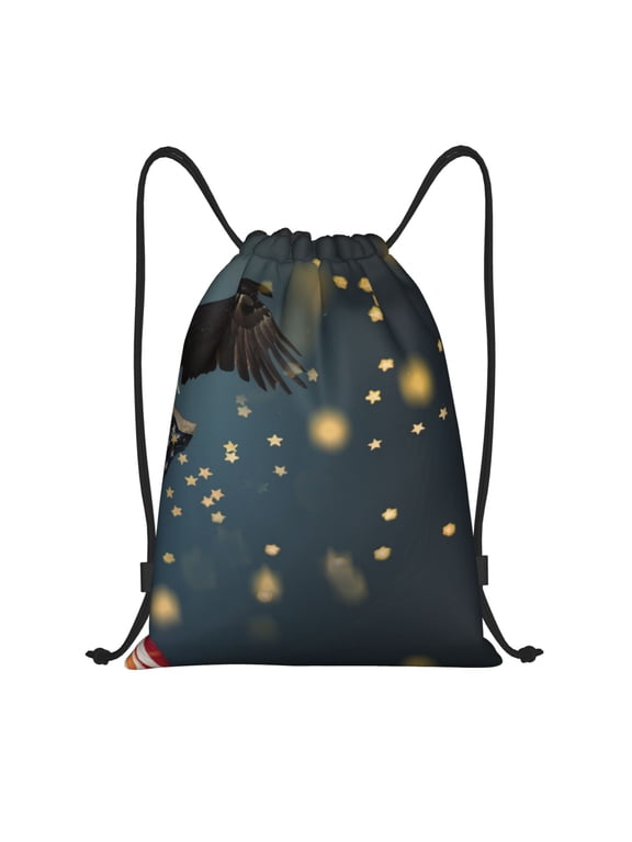 North American Bald Eagle Print Drawstring Backpack,Drawstring Bags String Backpack Gym Cinch Sack Backpack Sport Bag Draw-Medium