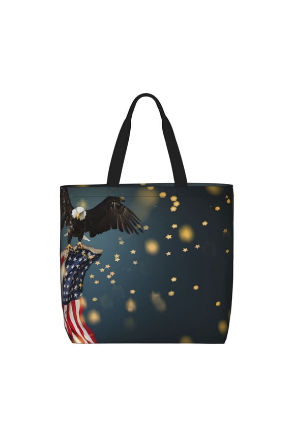 North American Bald Eagle Print Tote Bag, Reusable Grocery Shopping Bag,Shoulder Bag with Inner Pocket
