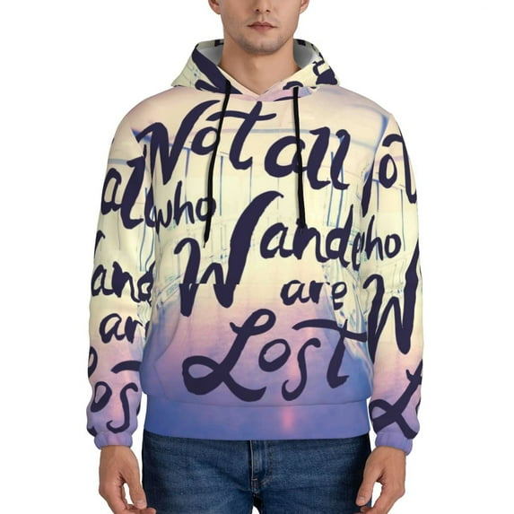 Honeii Not All Those Who Wander Are Lost Pattern Mens Hoodies Men's Loose Sleeve Sweatshirt,Pullover Hooded Sweatshirt for Men,Essentials Hoodie-4X-Large