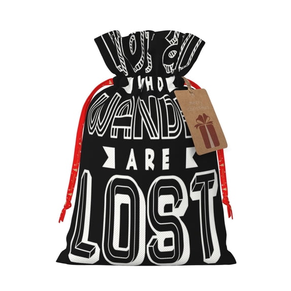 Honeii Not All Who Wander Are Lost 2 Print Small Burlap Bags,Christmas Drawstring Treat Bags Gift Bags Reusable Candy Goodie Wrapping Bags for Holiday Party Favors Supplies -Small