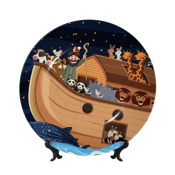 Honeii Ocean Scene with Noah's Ark Print Elegant Bone China Decorative Plate, Porcelain Plate,Art Crafts,Ceramic Ornaments for Home Office Wall Decor-6in