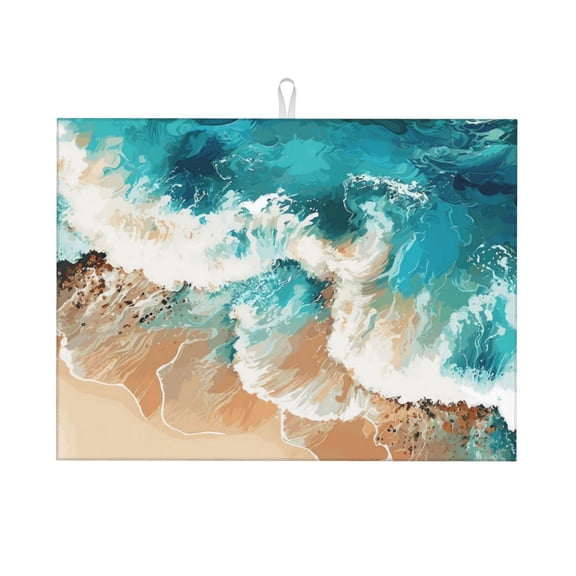 Honeii Ocean Wave Crash Print Kitchen Drying Mat Coffee Bar Mat Hide Stain Coffee Maker Mat for Countertops Coffee Pot Dish Drying Mat