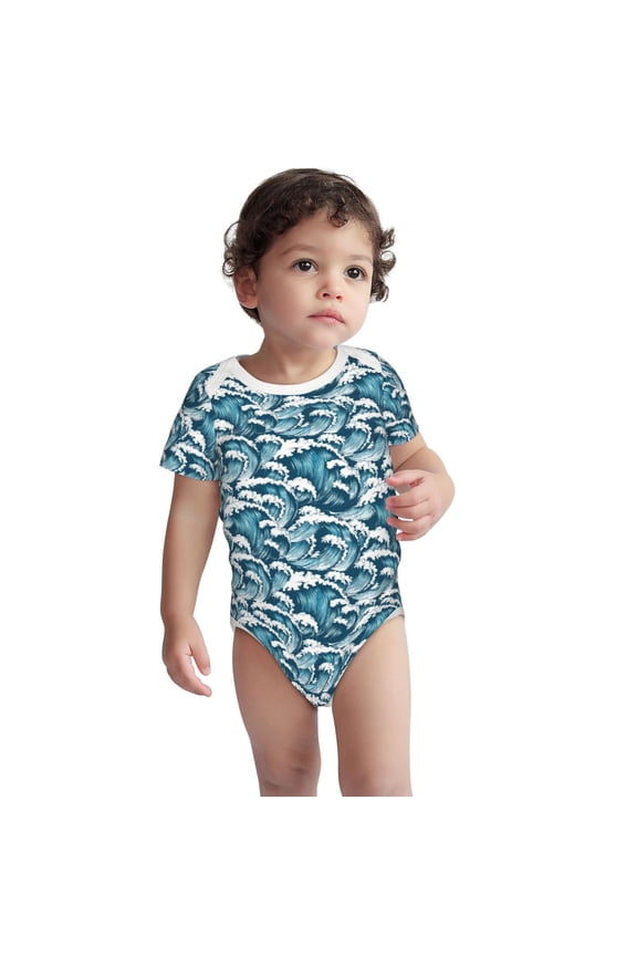 Ocean Waves Pattern unisex-baby Short-sleeve Bodysuit,One-piece Bodysuit 100% Organic Cotton-3 Months