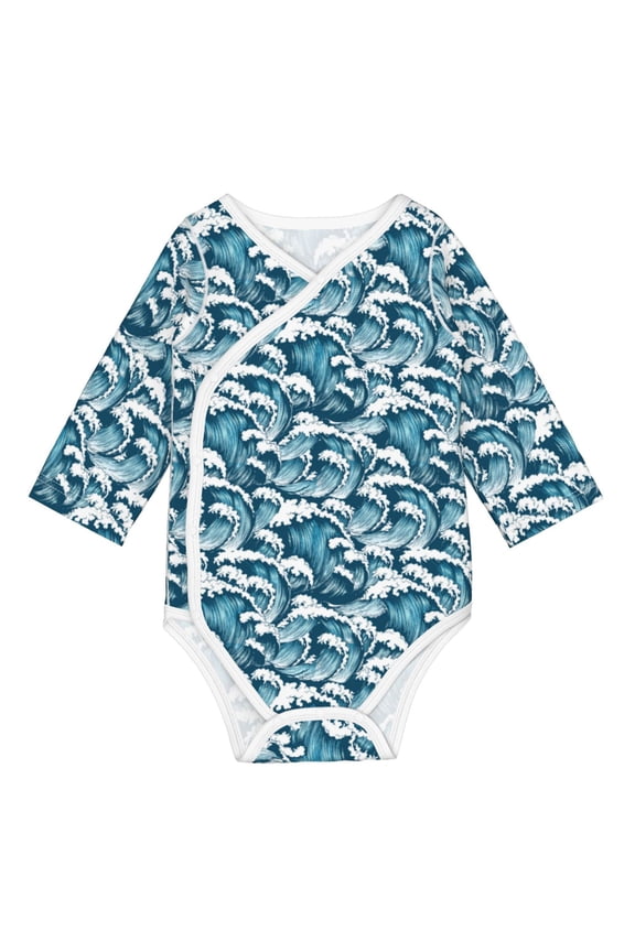 Ocean Waves for Baby Long Sleeve Bodysuits One-piece 100% Organic Cotton for Infant Baby Boys and Grils, Unisex-