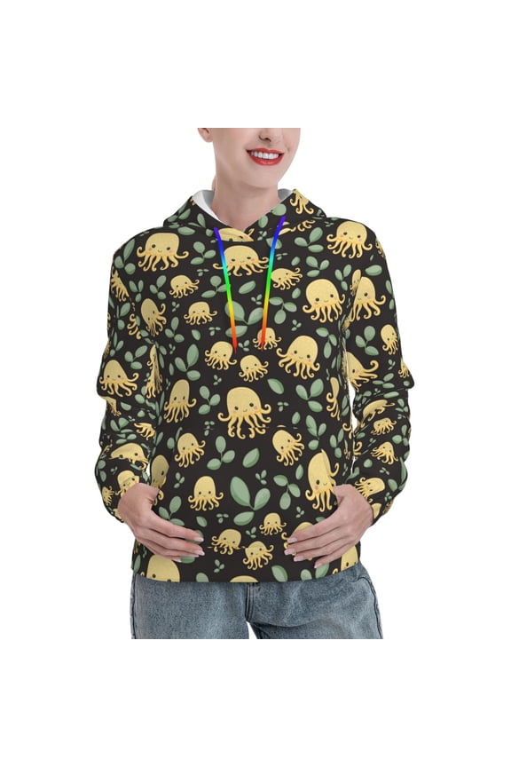 Octopuses And Leaves Pattern Womens Oversized Hoodies Long Sleeve Sweatshirts Pullover Fall Outfits with Pocket-Large