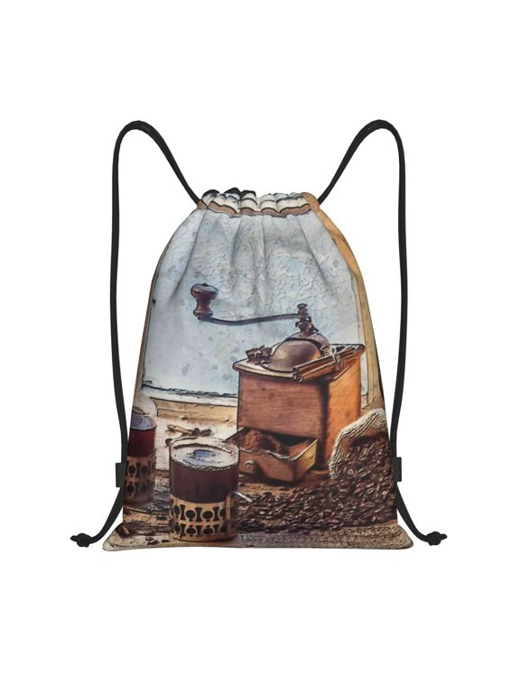 Oil Lamp Coffee Beans Print Drawstring Backpack,Drawstring Bags String Backpack Gym Cinch Sack Backpack Sport Bag Draw-Small