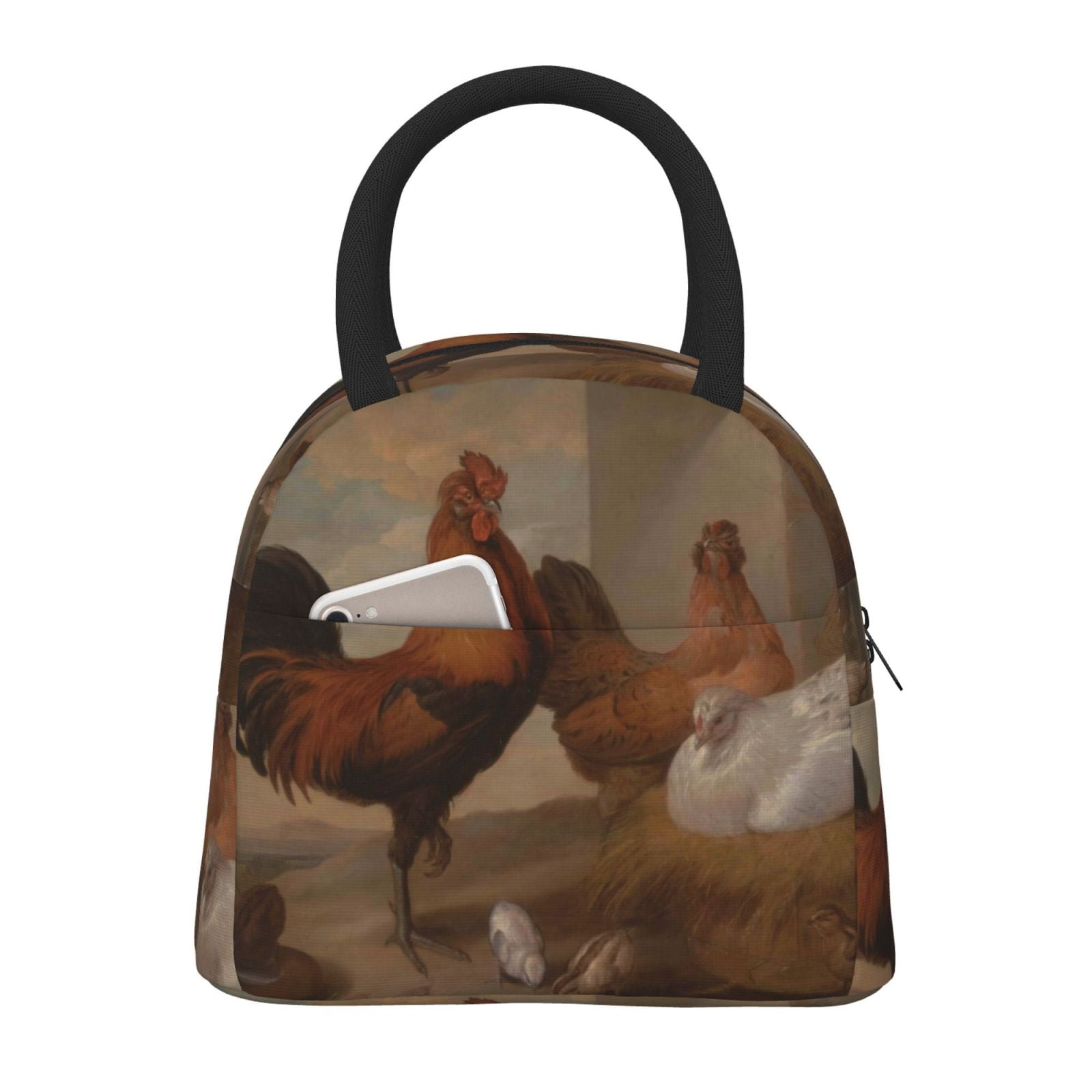 Honeii Oil Painting Chicken And Duck Print Insulated Lunch Bag Women