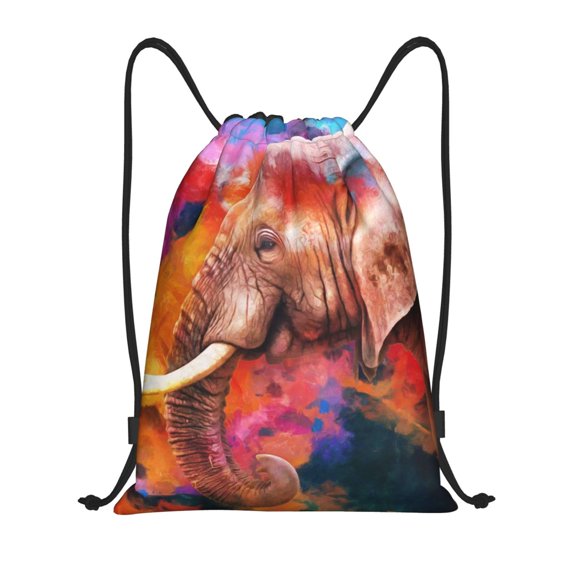 Honeii Oil Paintings of Elephants Print Drawstring Backpack,Drawstring Bags String Backpack Gym Cinch Sack Backpack Sport Bag Draw-Medium