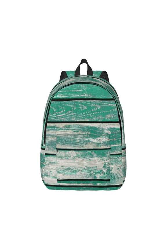 Old Green Wooden Print Canvas College Laptop Backpack, Durable Rucksack Travel Notebook Bag School Backpack Book Bag for Men Women-Small