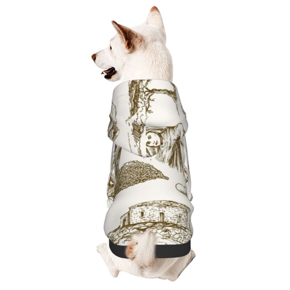 Honeii Olive Picking Print Small Dog Hoodies Pet Hooded Sweatshirts Fall Winter Puppy Cat Sweaters Warm Clothes for Small Dogs Outfits Costume-Large