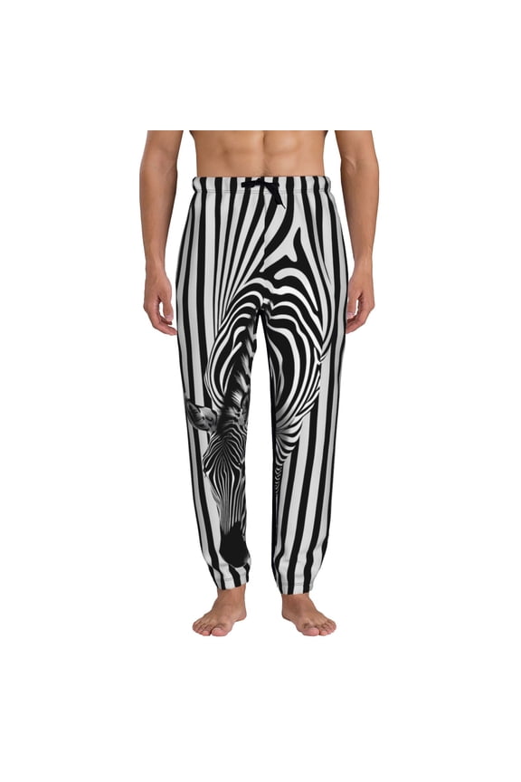 Optical Zebra Illusion Print Mens Jogger Sweatpants, Men's Lounge Pants with Pockets-Small
