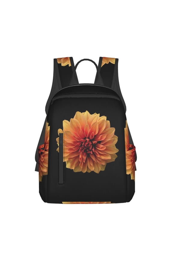 Orange Dalia Print Lightweight Backpacks,Carry on Backpack,Durable Backpack for School, Work & Travel